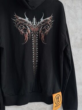 💥SALE💥 Forgotten Faces Cybersigilism Chrome Wings Oversized Cotton Hoodie Black